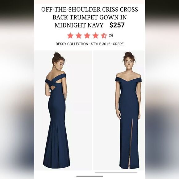 NWT Dessy Collection Dress Criss Cross Back Trumpet Gown Navy Blue 16 - Picture 12 of 12